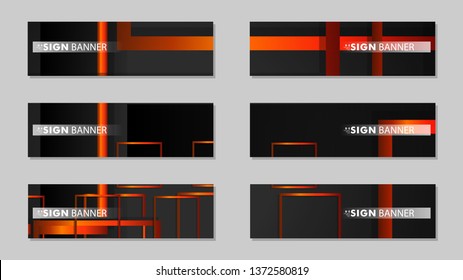 Square vector banner with a rectangular black orange gradient background