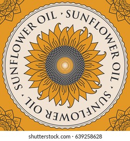 square vector banner for refined sunflower oil with sunflower inscribed in a round frame on a light background