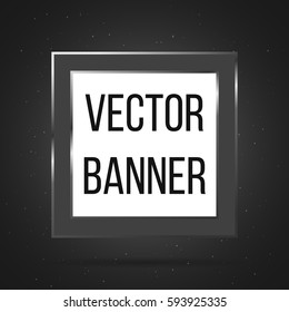 Square vector banner white metal frame on a black background. Vector Illustration.