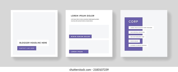 Square vector banners for social media networks, modern editable business templates, invitation card for promotion, digital marketing, online advertising, graphic with place for photo, company advert