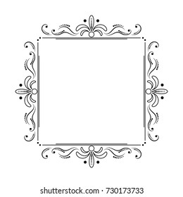 square vector black elegant vintage frame with swirls and dots. floral ornament and monograms