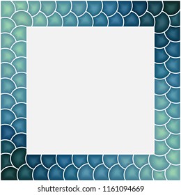 Square vector blue squama stained-glass window frame for photography.