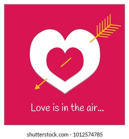 Square vector card about love. Text "Love is in the air".