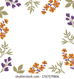 Square vector floral frame for greeting card birthday or wedding invitation. Abstract flowers frame 