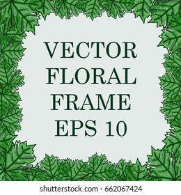 Square vector floral frame with the leaves of the maple. Seasonal spring or summer green border with the clipping mask. Usable for printing, decoration and design of different products