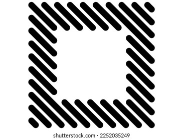 Square vector frame made of black lines on a white background. Modern design element for interior, advertising, printing, web. Trendy black and white vector background.
