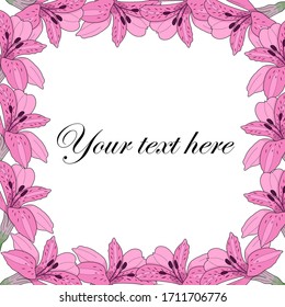 Square vector frame of pink alstroemeria flowers