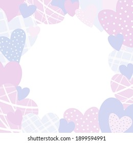 Square vector frame Romantic blue and pink hearts perfect for instagram posts or gift cards in trendy scandinavian colors 