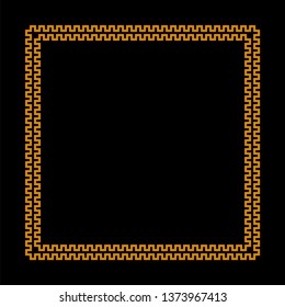 square vector frame with seamless meander pattern. greek fret repeated motif. greek key. gold meandros decorative border on simple black background. classic ornament