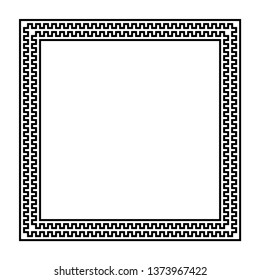 square vector frame with seamless meander pattern. greek fret repeated motif, key. meandros decorative border. simple black and white background. classic ornament