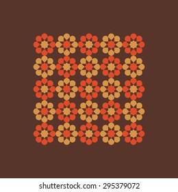 Square vector frame with simple flowers on brown background.