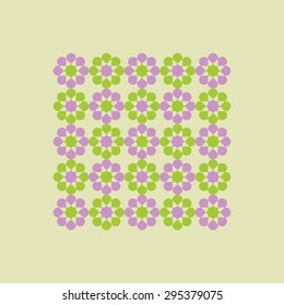 Square vector frame with simple flowers on green background.