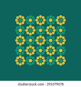 Square vector frame with simple flowers on green background.