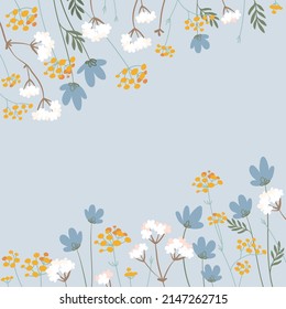 Viereckiger Vektorrahmen mit Wildblumen in Pastellfarben