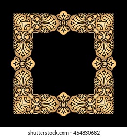 Square vector golden heavy thick frame on a black background for your design. 