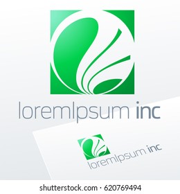 Square vector green logo. Emblem for Ecology, Pharmacy, Medicine activity