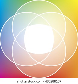 Square vector icon with full color gradient background and white circular lines and overlapping circles