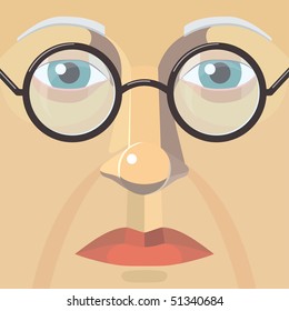 Square vector illustration of aged woman's face