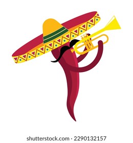 Square vector illustration of a cartoon style vegetable mariachi musician. Sticker, icon, print, greeting card, poster etc.
