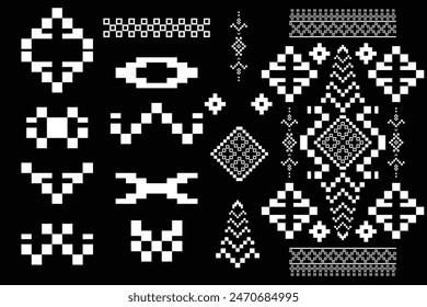 Square vector illustration Ethnic pixel embroidery designs for rugs, curtains, pillows, bags, clothes. Geometric templates for design.
