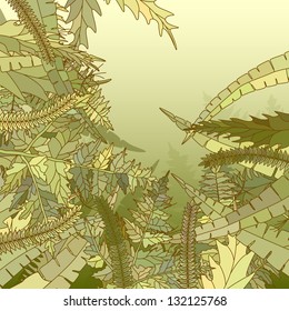 Square vector illustration of many different yellow, green herbs and grass.
