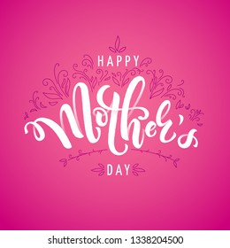 Square vector illustration for mothers day celebration with handwritten  lettering and plants. Illustration with text happy mother's day for banners, greeting cards, posters and gifts