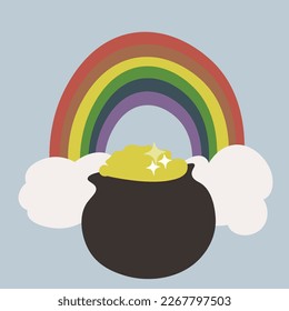 Square vector illustration of a rainbow and a pot of gold. St Patrick's day design
