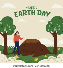 square vector illustrations celebrating Happy Earth Day. Features globes, trees, planting and nature scenes. Ideal for cards and social media promoting environmental awareness.