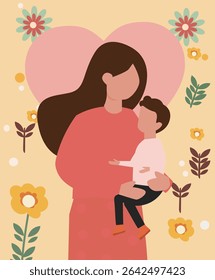 square vector illustrations celebrating Happy Mother's Day. Features loving mothers with children, flowers and hearts. Ideal for greeting cards and social media posts.