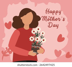 square vector illustrations celebrating Happy Mother's Day. Features loving mothers with children, flowers and hearts. Ideal for greeting cards and social media posts.