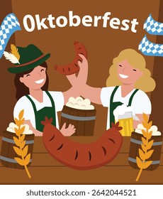 square vector illustrations celebrating Oktoberfest. Features beer, pretzels, sausages and traditional Bavarian attire. Ideal for festive social media posts and cards.