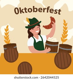 square vector illustrations celebrating Oktoberfest. Features beer, pretzels, sausages and traditional Bavarian attire. Ideal for festive social media posts and cards.