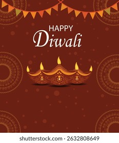 square vector illustrations for Happy Diwali. Features illuminated diya lamps, lanterns and festive patterns. Ideal for social media posts, greetings and decorations.
