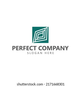 Square vector logo with artistic line art inside. Logo for company, corporation, education, school, academy, course, apps, event, industry, and organization.