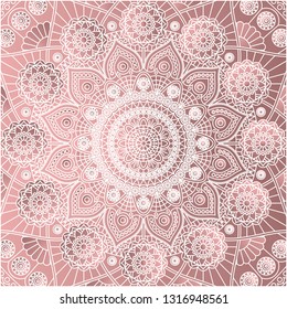 Square vector mandala pattern in dusty rose colors.