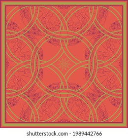 Square vector ornamental background. Scarf design, scroll pattern, hijab design, bandana print, pareo motif, shawl ornament. Silk carre.