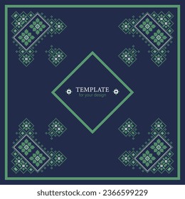 Square vector Pattern in Russian and Ukrainian style. Ornament. Print with ethnic, folk, traditional motifs. Can be used for wallpaper, textile, wrapping, fabric, home textile, tile, scarfe.