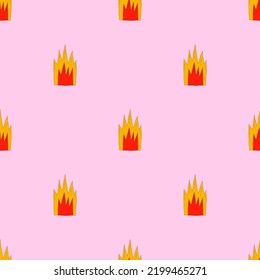 square vector seamless pattern with fire.Funky and groovy 1960.Funky 1970 psychedelic ornament with flame.Kidcore kawaii wallpaper and fabric.naive trippy art