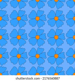 square vector seamless pattern - flower in hippie style.1970 good vibes.Funky and groovy 1970 daisy flower.Funky 1960 psychedelic ornament with floral.Kidcore kawaii wallpaper and fabric.Floral naive