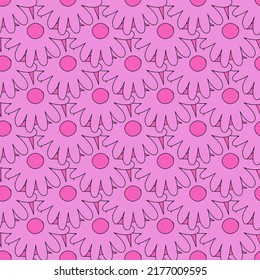 square vector seamless pattern - flower in hippie style.1970 good vibes.Funky and groovy 1970 daisy flower.Funky 1960 psychedelic ornament with floral.Kidcore kawaii wallpaper and fabric.Floral naive