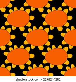 square vector seamless pattern - flower in hippie style.1970 good vibes.Funky and groovy 1970 daisy flower.Funky 1960 psychedelic ornament with floral.Kidcore kawaii wallpaper and fabric.Floral naive