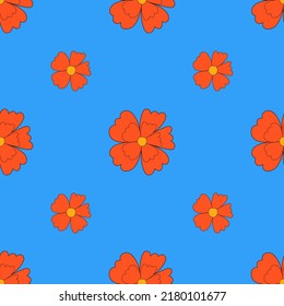 square vector seamless pattern - flower in hippie style.1970 good vibes.Funky and groovy 1970 daisy flower.Funky 1960 psychedelic ornament with floral.Kidcore kawaii wallpaper and fabric.Floral naive