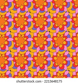 square vector seamless pattern - flower in hippie style.1970 good vibes.Funky and groovy 1980 daisy flower.1960 psychedelic ornament.Summer botanic back.Floral fall autumn naive social media template