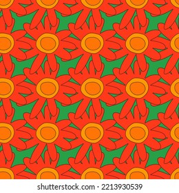square vector seamless pattern - flower in hippie style.1970 good vibes.Funky and groovy 1980 daisy flower.1960 psychedelic ornament.Summer botanic back.Floral fall autumn naive social media template