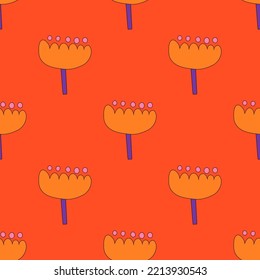 square vector seamless pattern - flower in hippie style.1970 good vibes.Funky and groovy 1980 daisy flower.1960 psychedelic ornament.Summer botanic back.Floral fall autumn naive social media template
