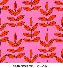 square vector seamless pattern - leaves in hippie style.1970 good vibes.Funky and groovy 1980 daisy leaf.1960 psychedelic ornament.Summer botanic back.Floral fall autumn naive social media template
