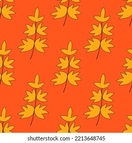 square vector seamless pattern - leaves in hippie style.1970 good vibes.Funky and groovy 1980 daisy leaf.1960 psychedelic ornament.Summer botanic back.Floral fall autumn naive social media template