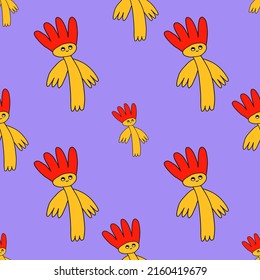 square vector seamless pattern - mushroom characters in hippie style.1970 good vibes.Funky and groovy 1970 quirky fungus.Funny 1960 psychedelic ornament with floral.Kidcore kawaii wallpaper and fabric