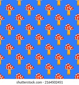 square vector seamless pattern - mushroom characters in hippie style.1970 good vibes.Funky and groovy 1970 quirky fungus.Funny 1960 psychedelic ornament with floral.Funny botanic background