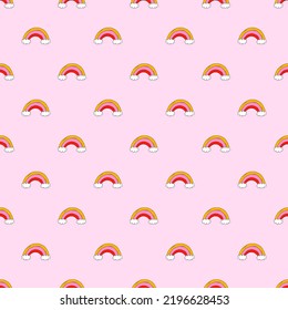 square vector seamless pattern - rainbow in hippie style.1970 good vibes.Funky and groovy 1960 sky sunshine.Funky 1970 psychedelic ornament clouds.Kidcore kawaii wallpaper and fabric.naive trippy art